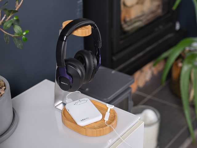 Headphone hanging with the Lenire device below them
