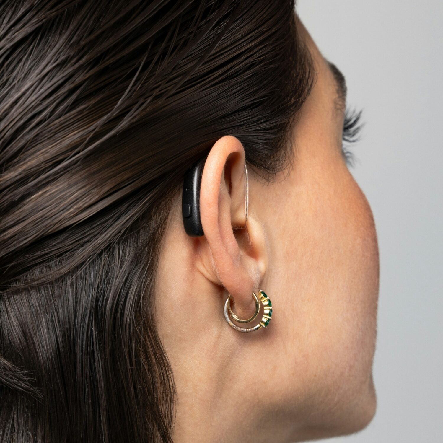 bte hearing aid closeup woman