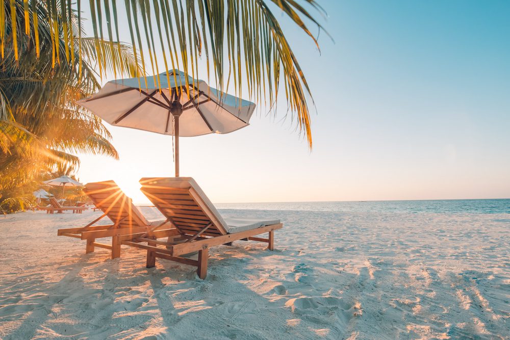 cozy hangout spot on a white sandy beach