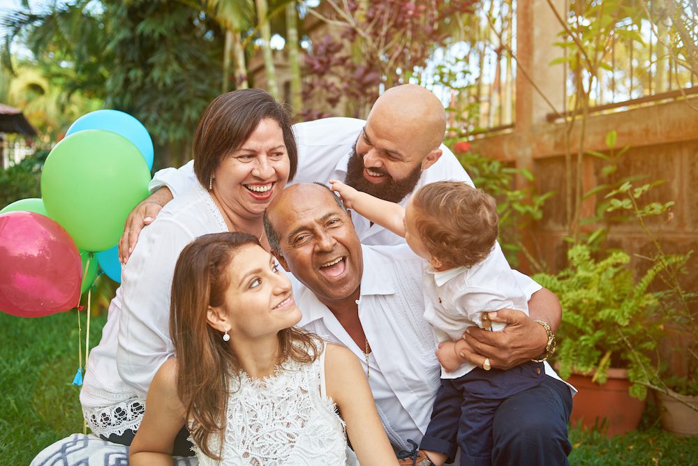 family gathered outside for party