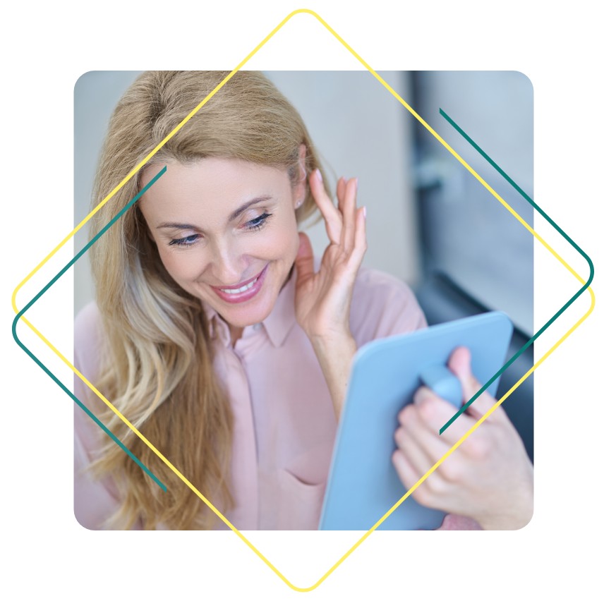middle aged woman trying hearing aids