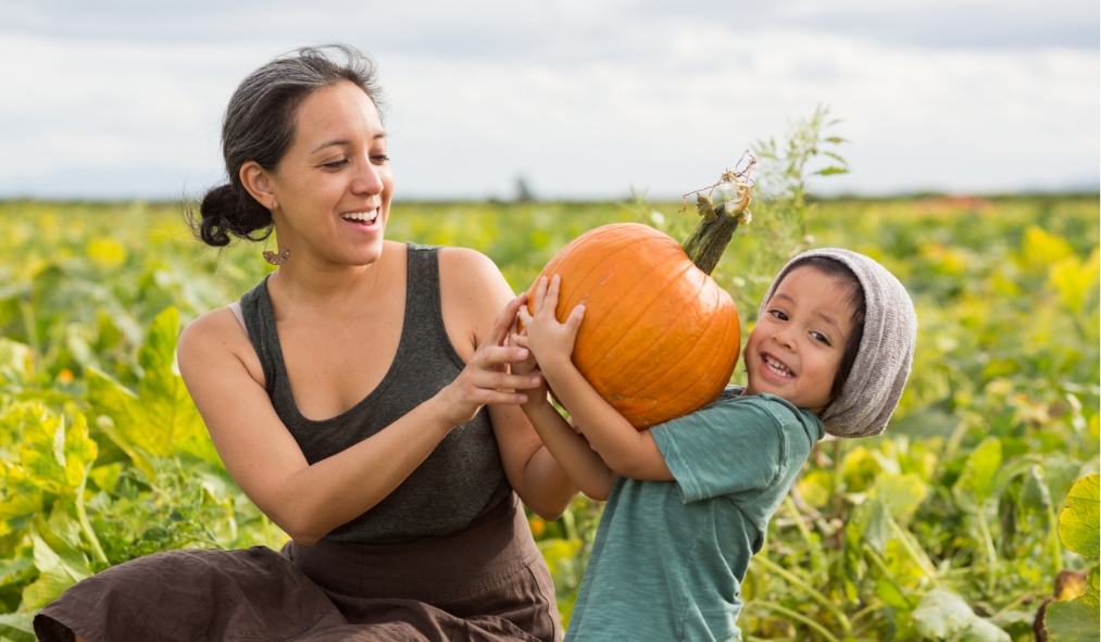 events autumn hispanic family grandson pumpkin patch