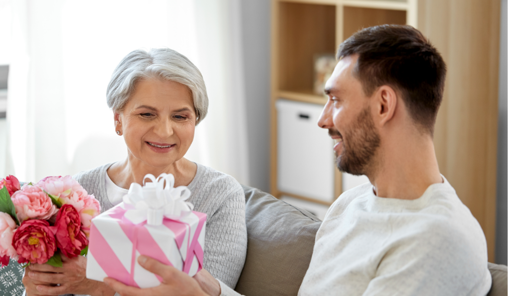 mothers day older son gifting mother