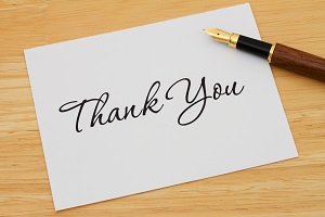 patient's thank you note for excellent service