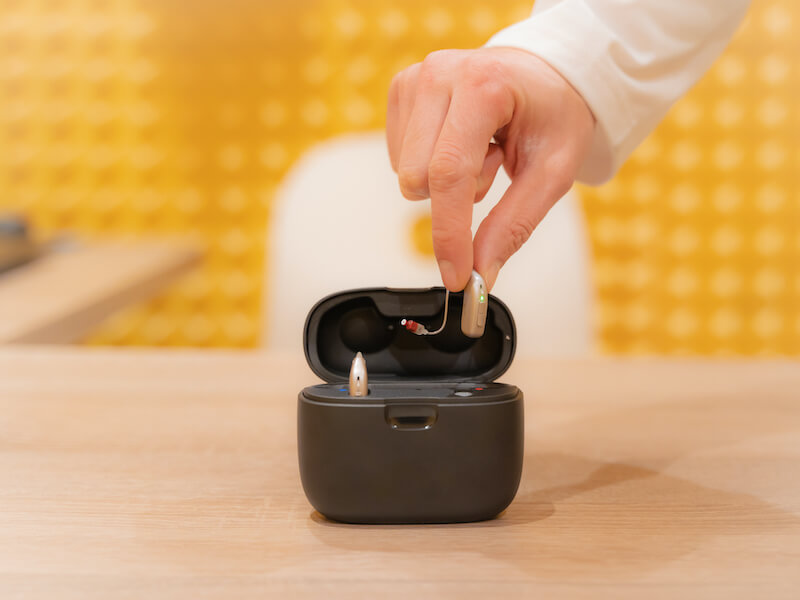 a hearing aid device in storage