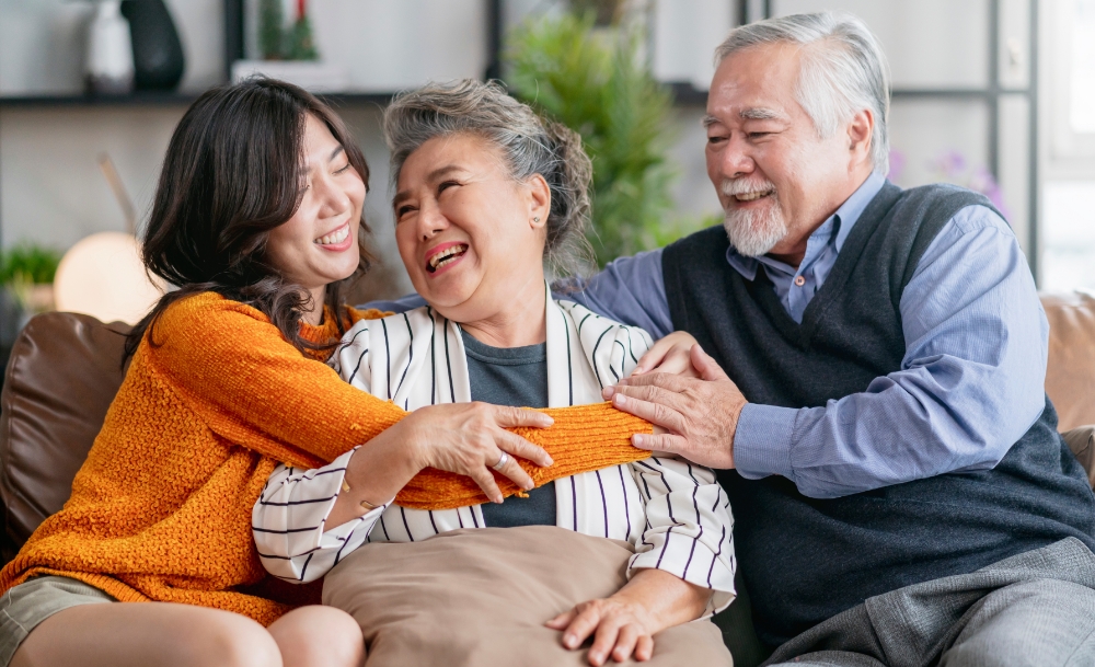 asian family laughing