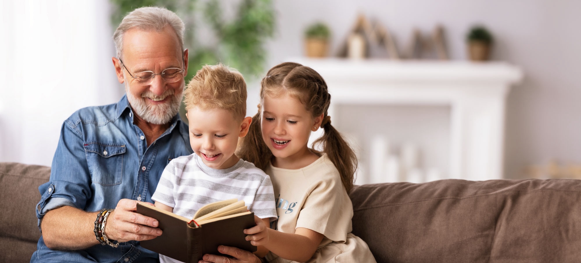 bg grandfather reading to grandchildren