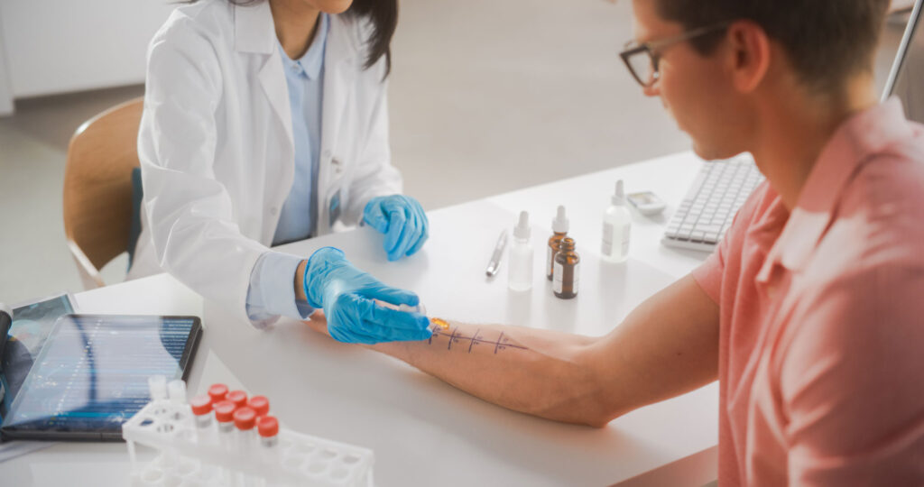 Close Up of a Patient Passing a Prick Scratch Allergy Test Close Up of a Patient Passing a Prick Scratch Allergy Test