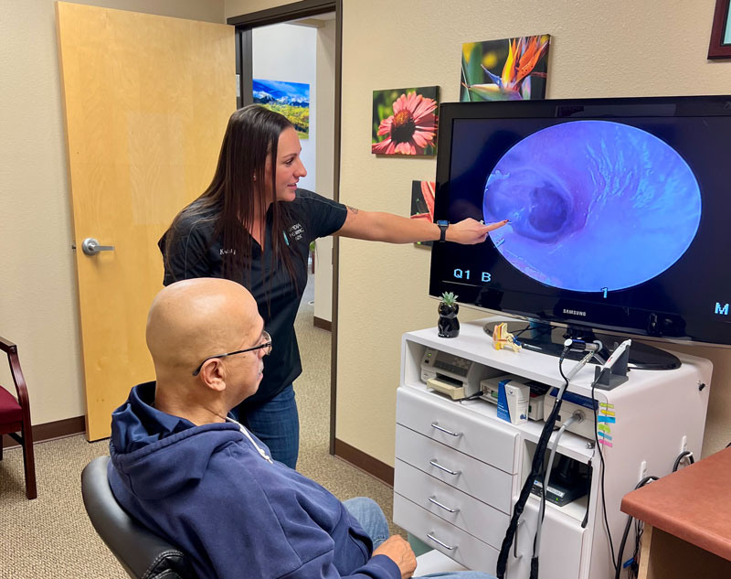 video otoscope exam with patient
