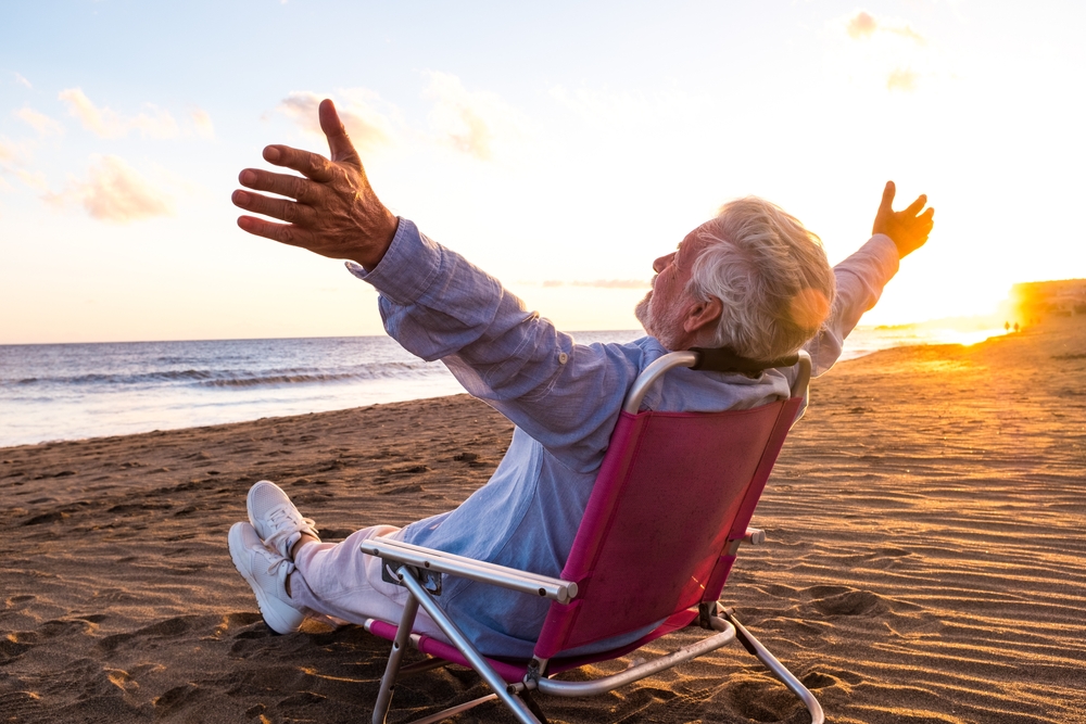 One,Mature,And,Old,Man,Enjoying,The,Summer,Vacations,Alone