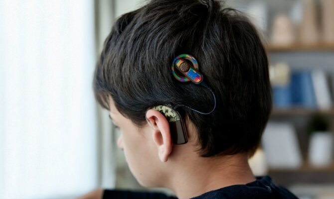 closeup cochlear implant young male