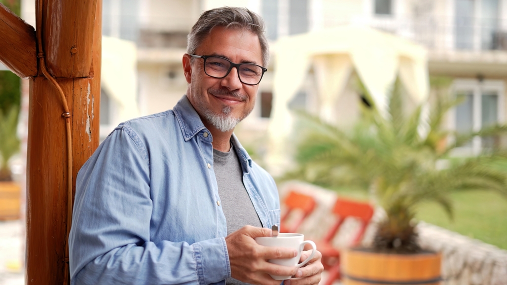 Portrait,Of,Happy,Middle,Aged,Man,At,Home,Outdoor,On