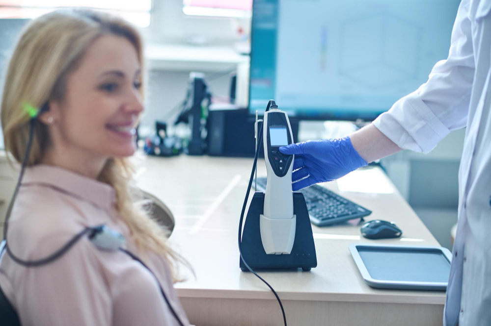 Woman getting her hearing tested