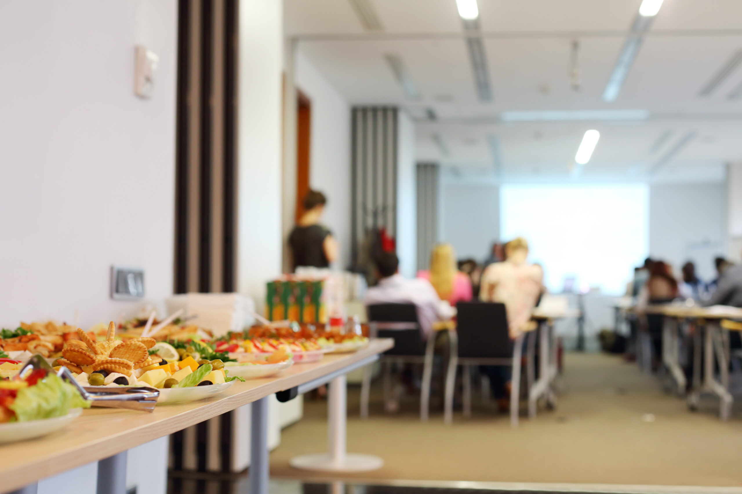 Table,With,Cold,Snacks,And,Refreshments,For,Business,Meeting ,Focus