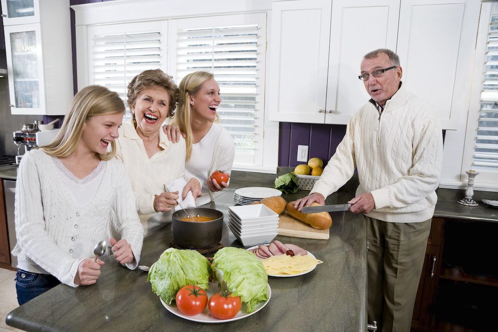family cooking dinner together