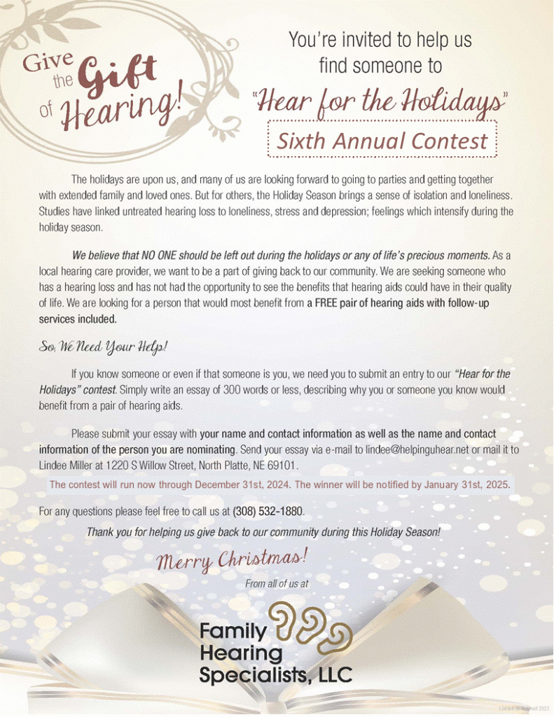 Family Hearing Specialists 4th Annual Hear for the Holidays Contest Flyer
