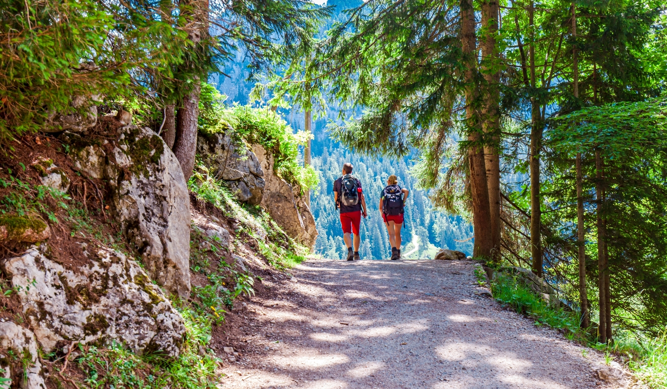 Couple Hiking in the mountains in summer