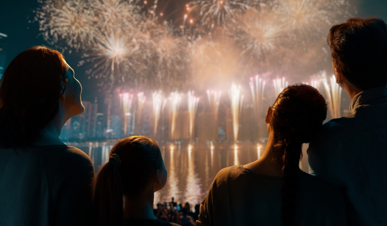 family watching fireworks