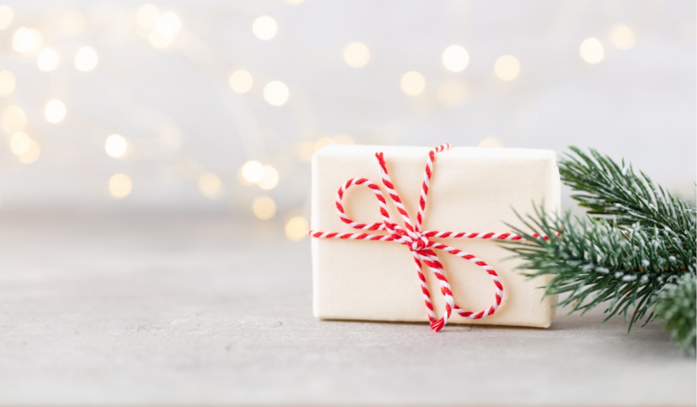 gift box white with red and white