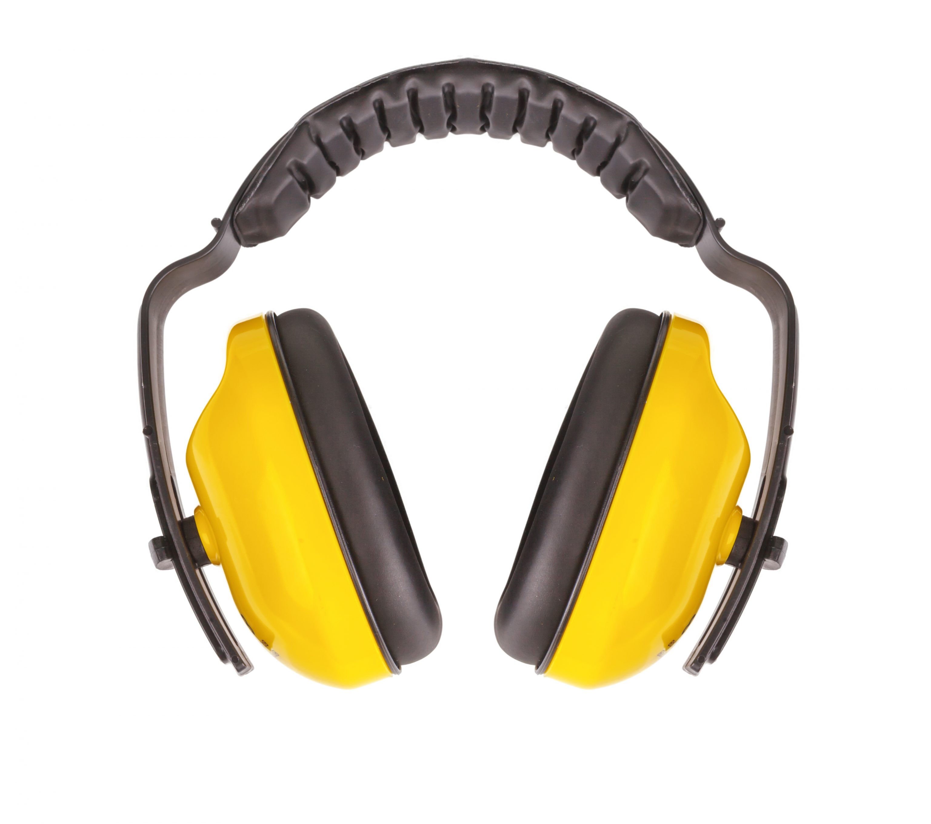 yellow ear protectors against white background
