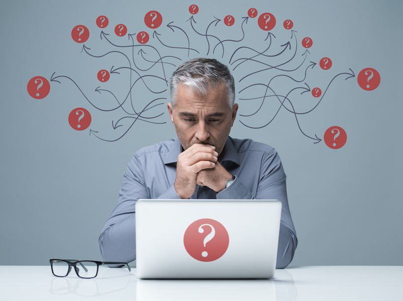 Man trying to research hearing protection online and having questions.