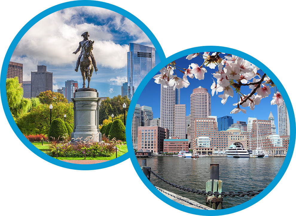 boston skyline and statue spring