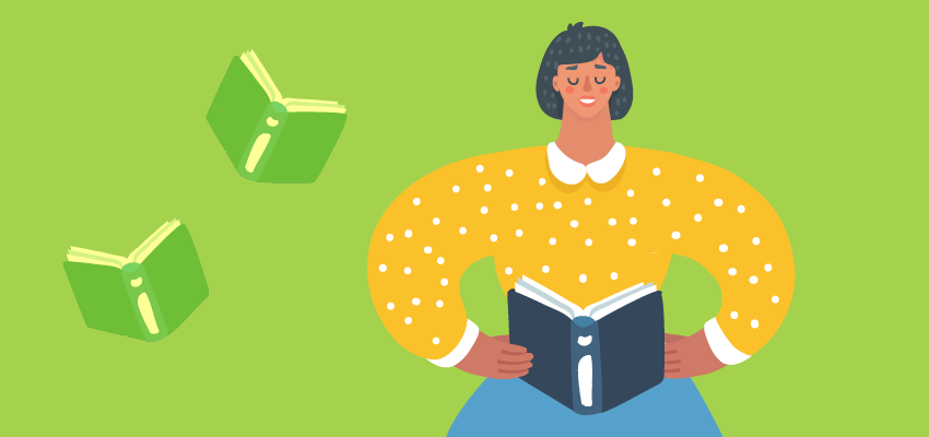 Illustration of a woman reading a book