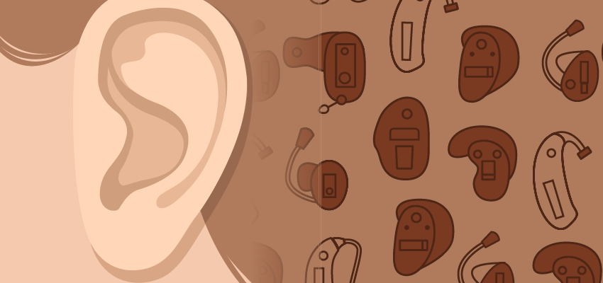 Drawing of ear and hearing aid types