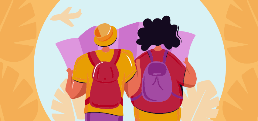 Illustration of couple traveling with hearing aids