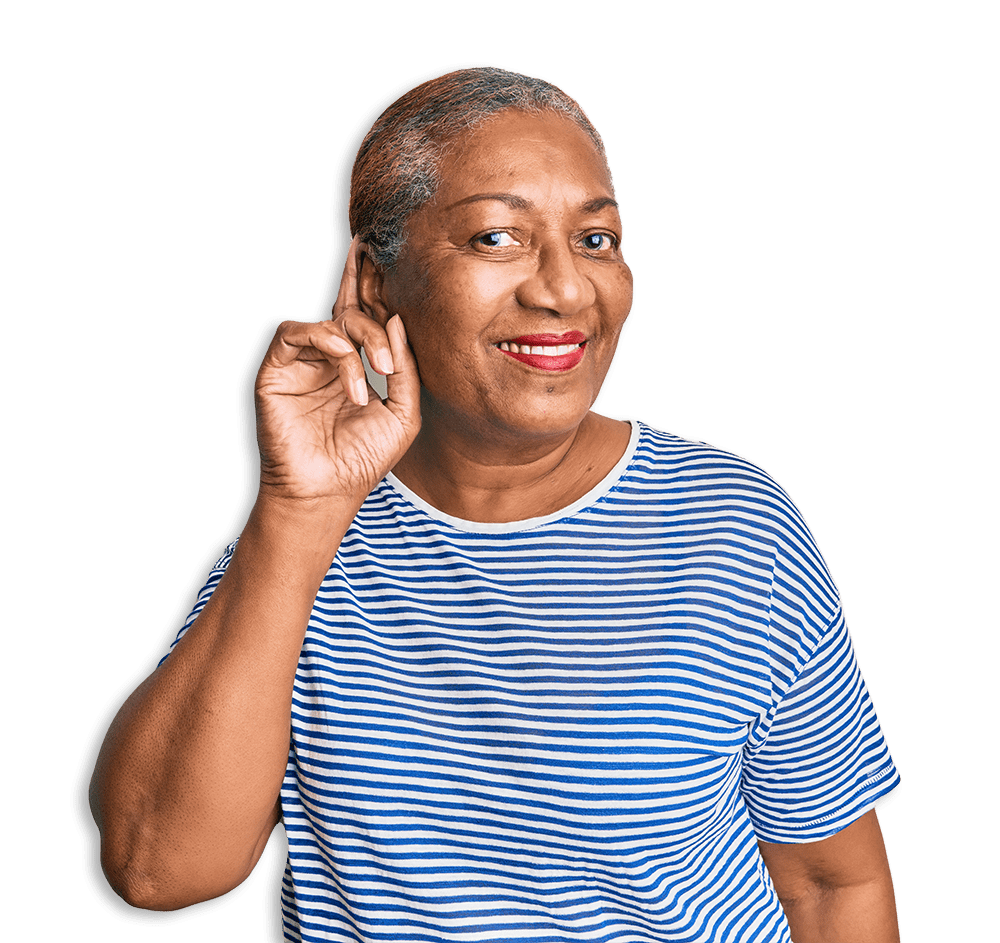 share hearing woman with hand on ear share hearing woman with hand on ear