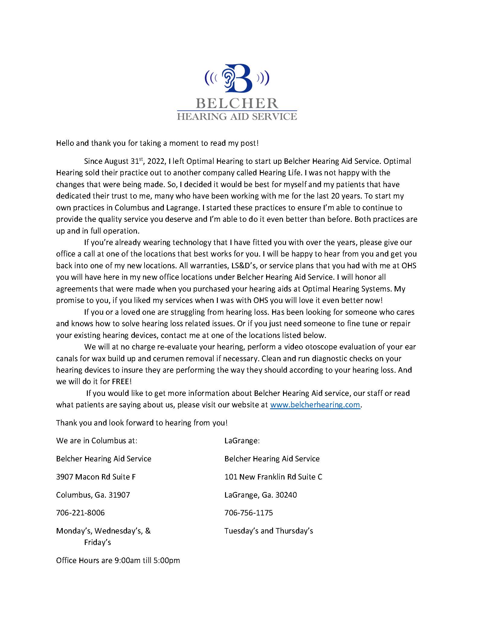 Letter from Randy Belcher