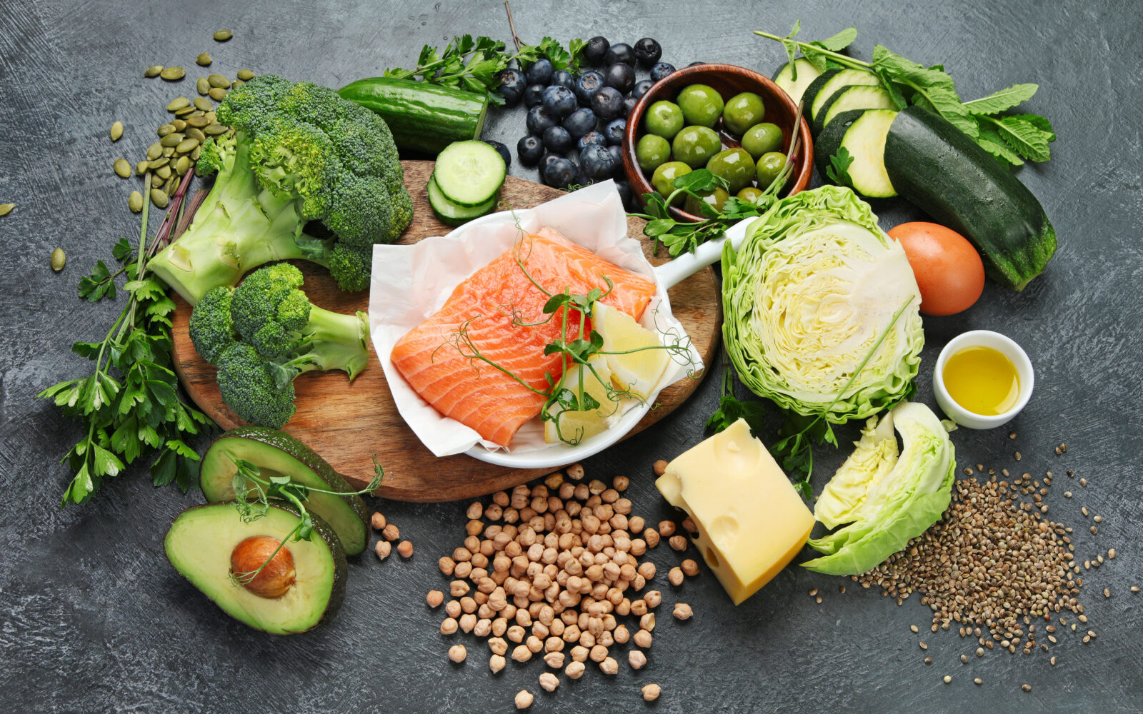 Dash flexitarian mediterranean diet on dark background
