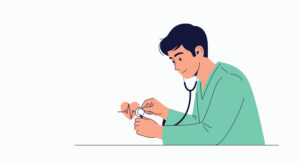 Doctor checking heartbeat with stethoscope, medical illustration, healthcare concept