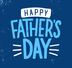 Happy Father's Day holiday wish, inscription or lettering written with stylish calligraphic font on blue background and decorated with ribbon or tape Vector illustration for festive greeting card