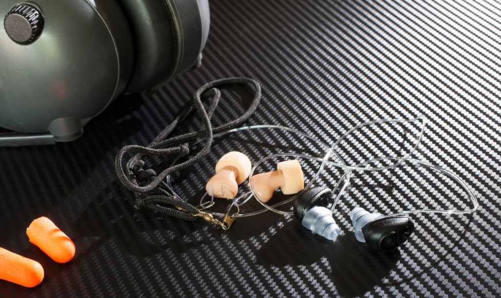 Hearing protection of different types that are used in noise filled industries or shooting ranges