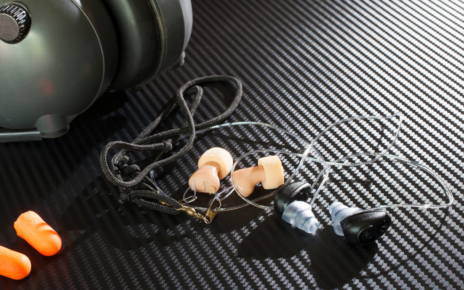 Hearing protection of different types that are used in noise filled industries or shooting ranges