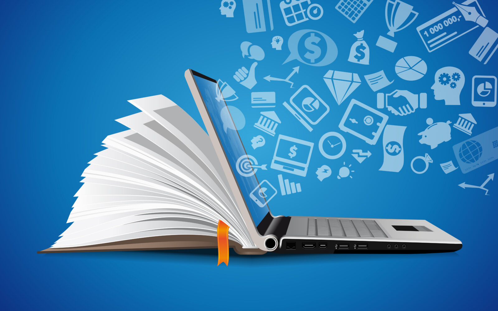 Computer as book knowledge base concept laptop as elearning idea