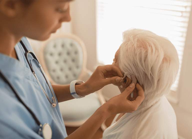 hearing aid fitting on a patient