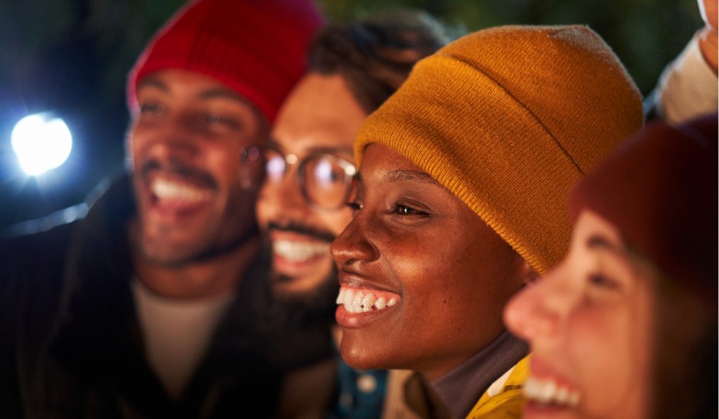 diverse friends winter close up