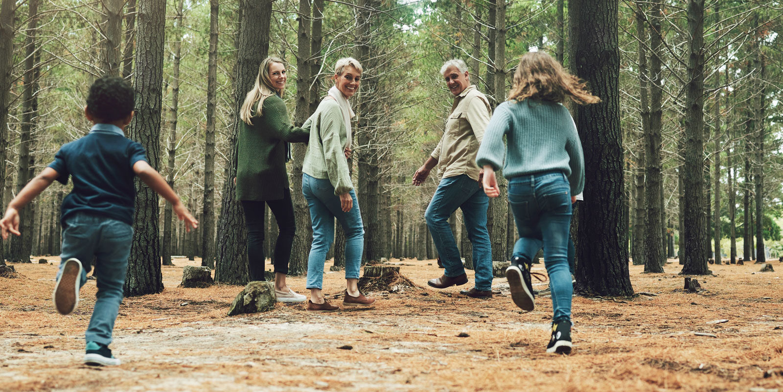 family walk forest grandparents
