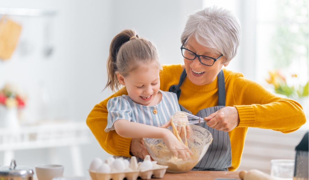 events autumn white grandmother baking with granddaughter