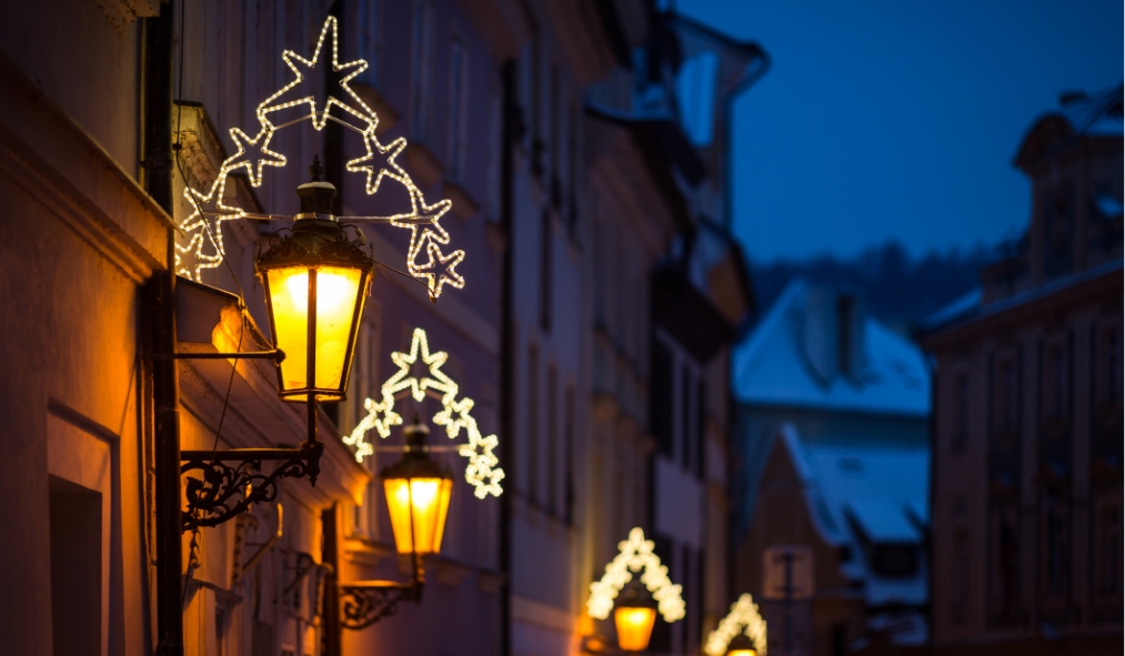 decorated street lights