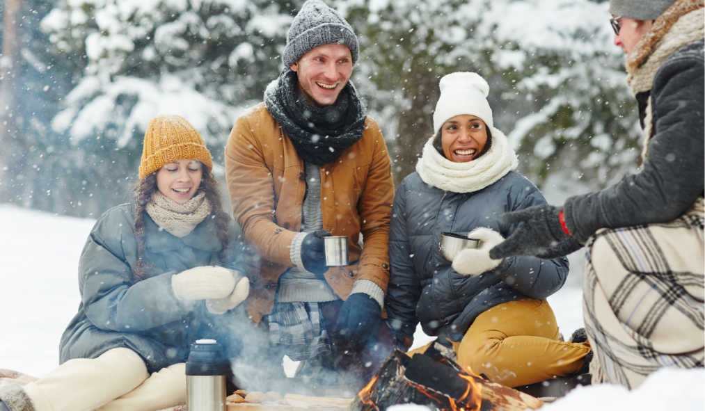 friends camping winter