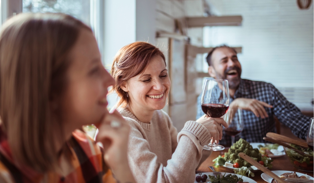 laughing family dinner