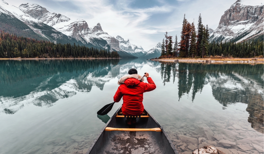winter canoeing lake