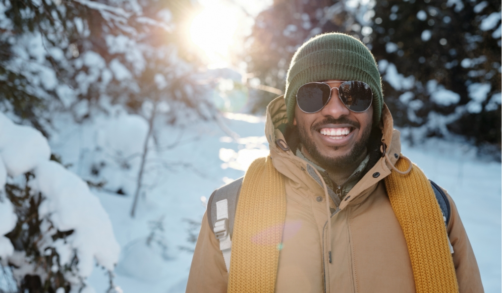 winter young african american man