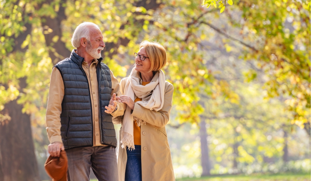 south dakota mature couple walking in early spring morning