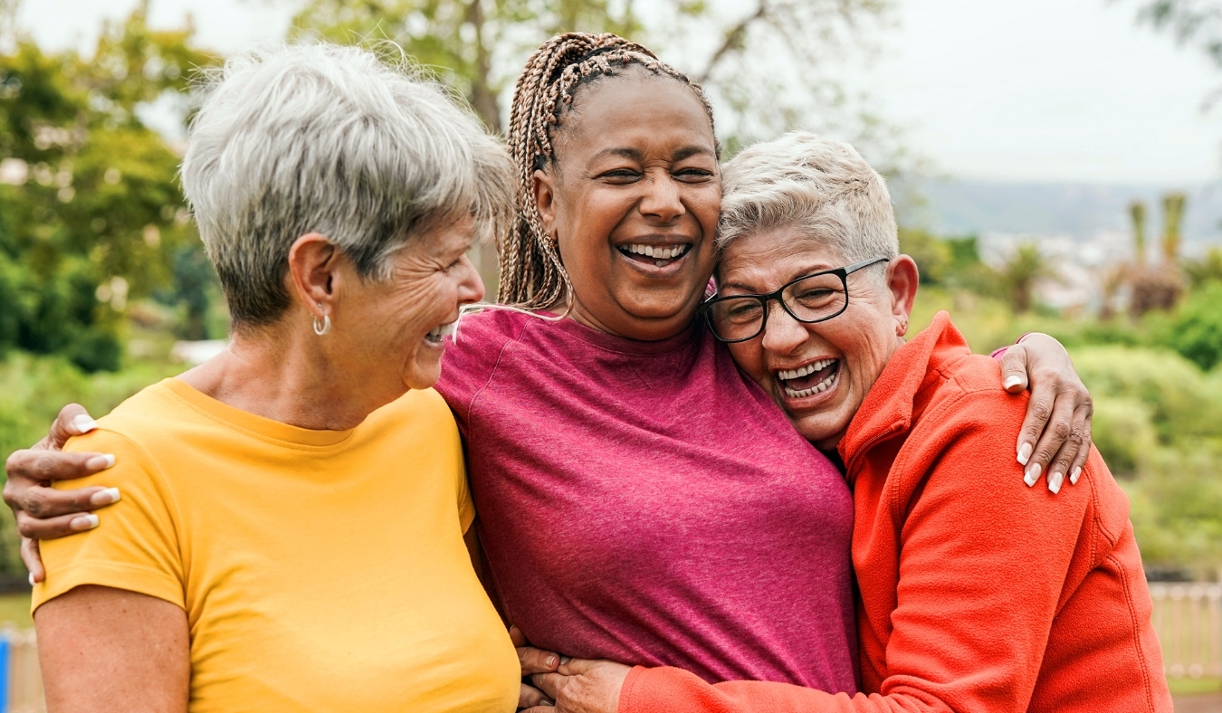 california multiracial senior women having fun together outdoor