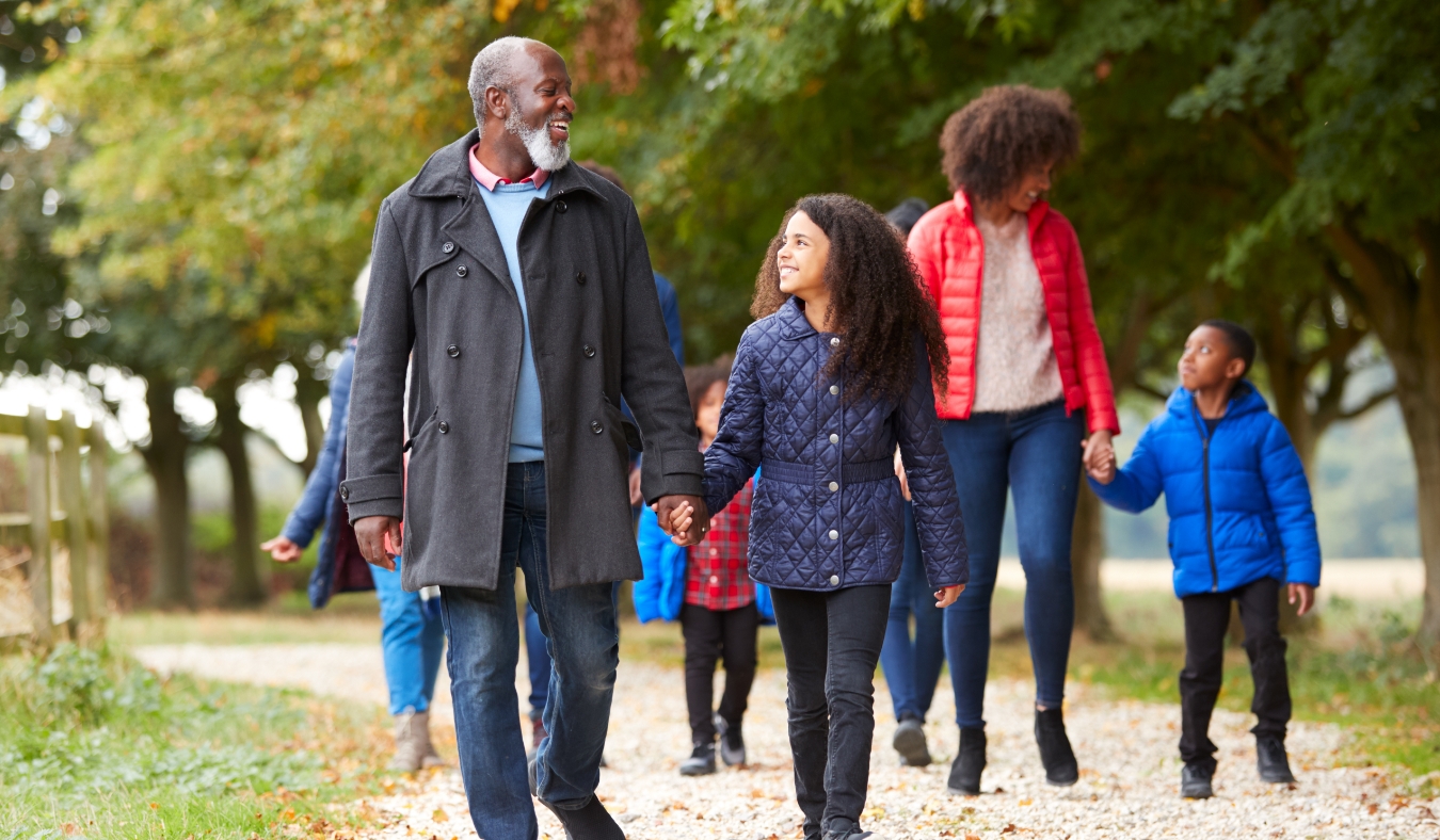 multi generation family on autumn walk