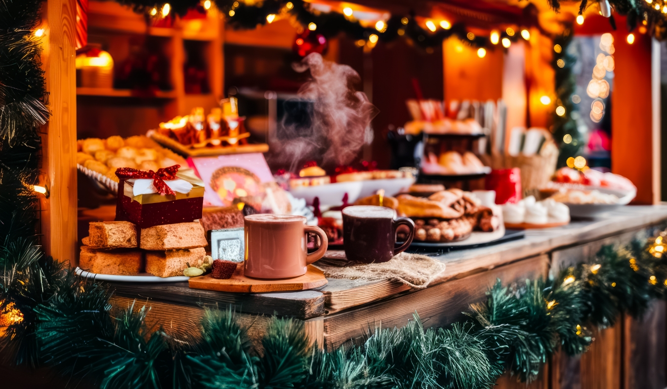holiday market hot chocolate stand
